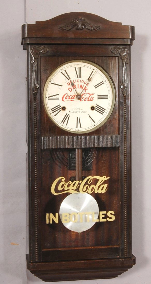 Coke a Cola advertising parlor clock: Time & strike. 30" t x 12" w. Ca. 1920