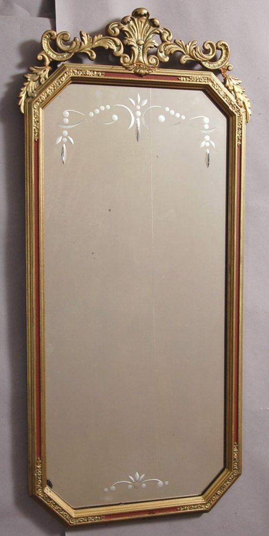 French style 1920's hall mirror: 36" t x 16" w Ca. 1920