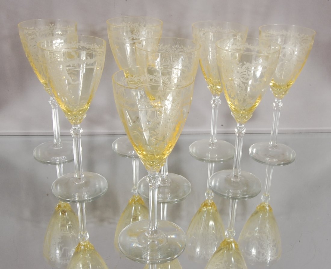 6 Cambridge Art Glass Pieces with gold trim: 8 1/2" t. Ca. 1920