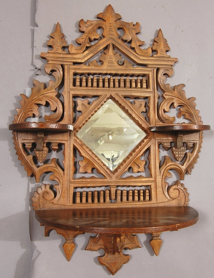 German Black Forest style Walnut Wall shelf with b: 17" t x 13" w Germany Ca. 1890