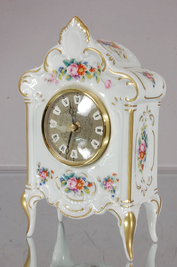Bavarian Porcelain Dresser Clock: 9" t x 5 1/2" w West German Ca. 1950