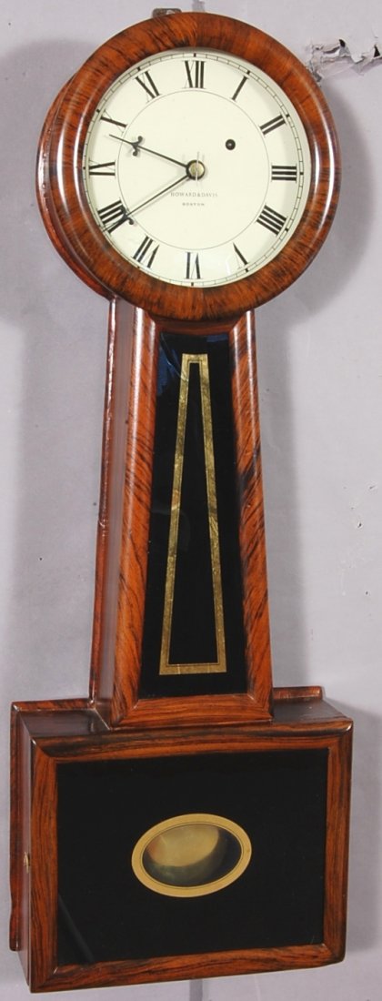 Howard & Davis Banjo style Wall Clock: Cherry Wood Case. 1 Weight movement. 30" t x 11" w. Ca. 1850
