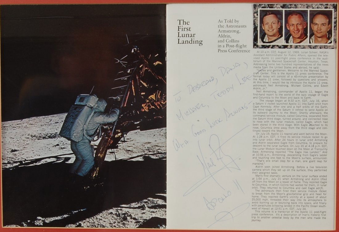 Neil Armstrong Apollo II Signature: "The First Lunar Landing" 24" x 18" 1969