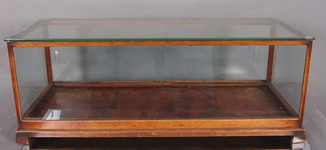 1920's Mahogany Pen Case with sliding glass doors: 31" l x 12" t x 12" w. Ca. 1920