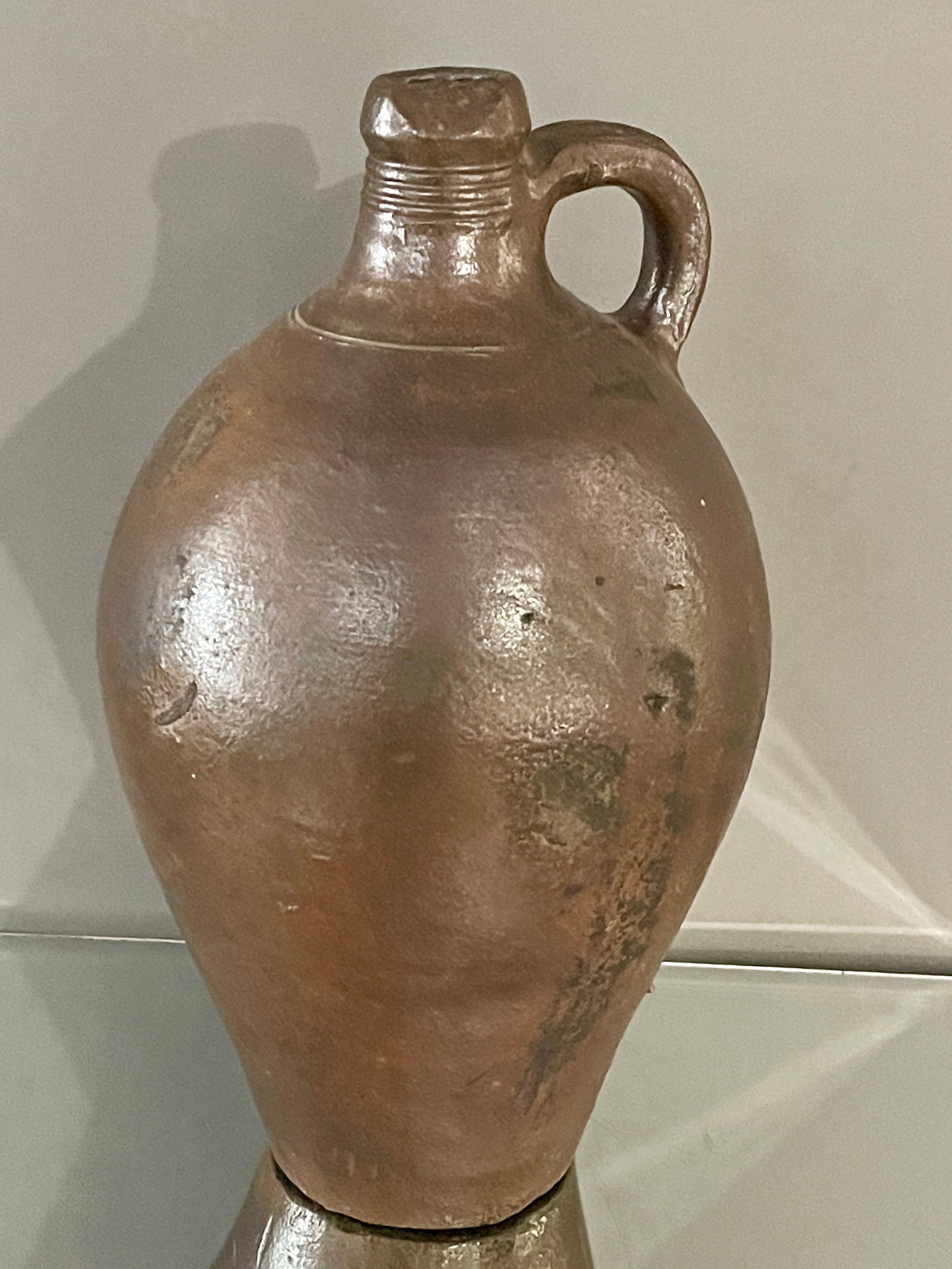 19th Century French Salt Glazed Stoneware Jug: ca. 1890 Size: 14"t x 8"w