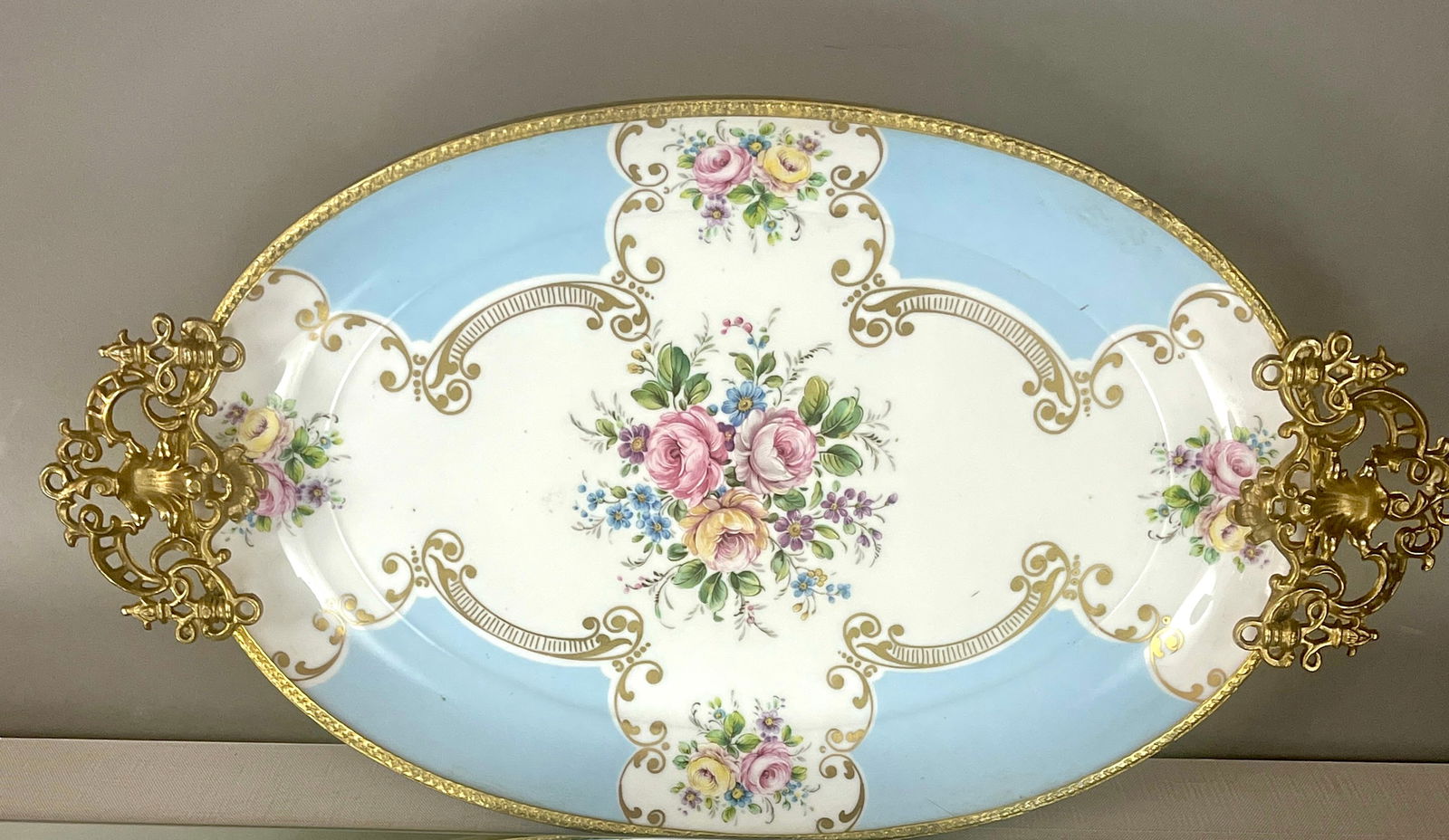 French Limoges Hand Painted Bronze  mounted Serving Dish (1 of 2)