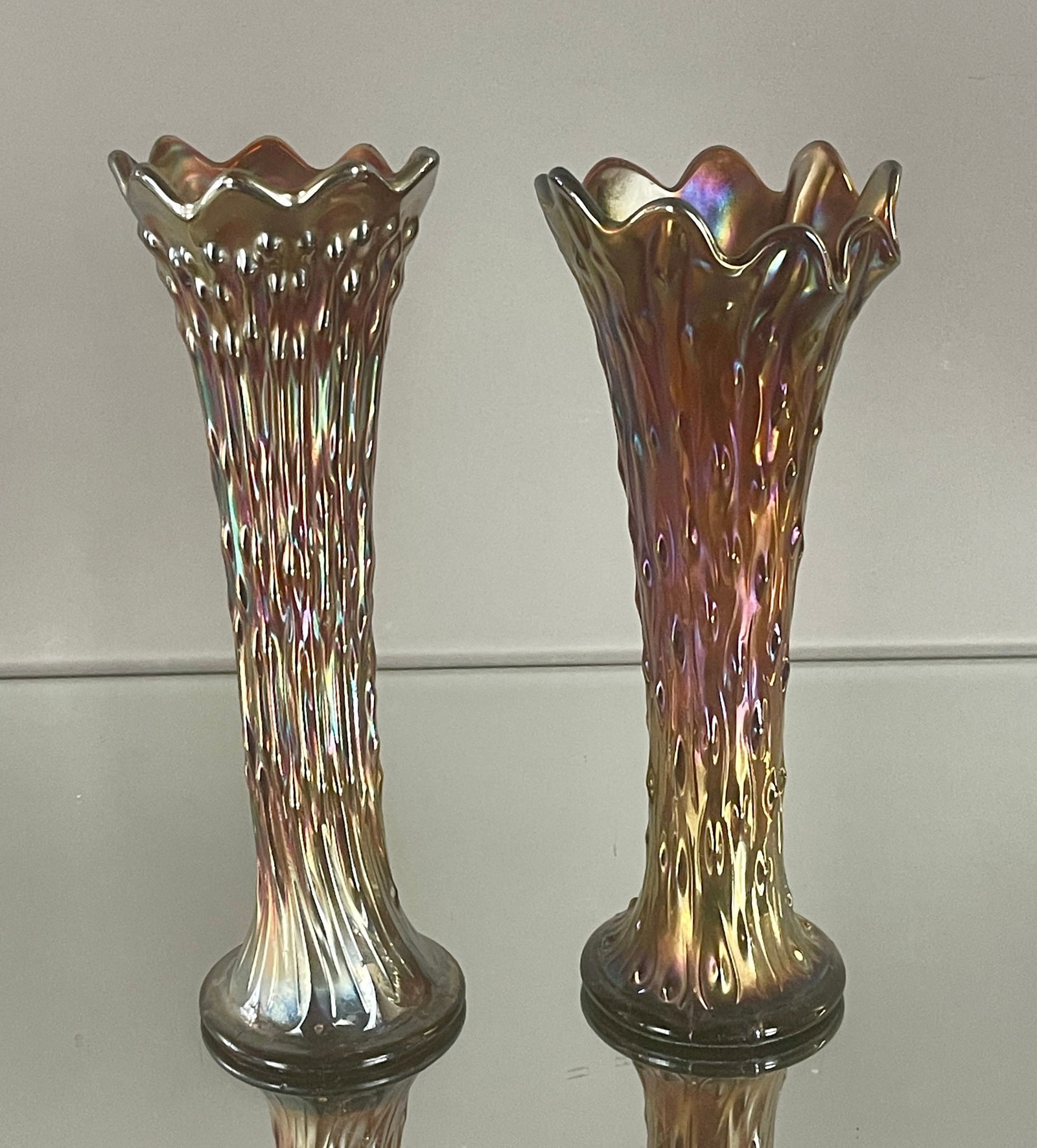 Two Tall Carnival Glass Vintage Mid Century Vases (1 of 5)