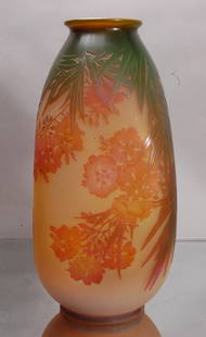 Emile Galle´ Cameo French Art Glass Vase: 18 1/2" t x 9" d Signed Galle´