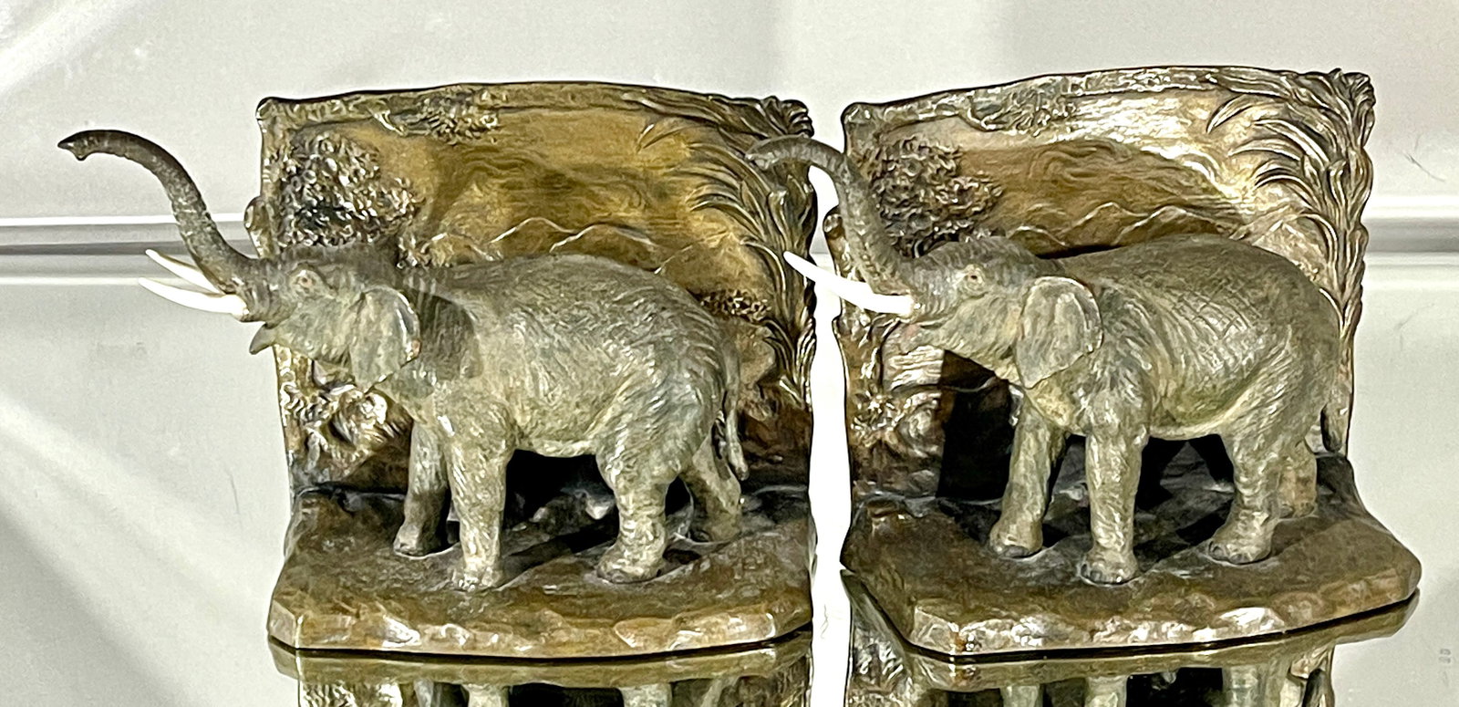Pair of Bronze Heinrich Hirschler Bookends: Heavy bronze casting, signed on back, complete, 5"t x 3"d x 7"w, circa 1860