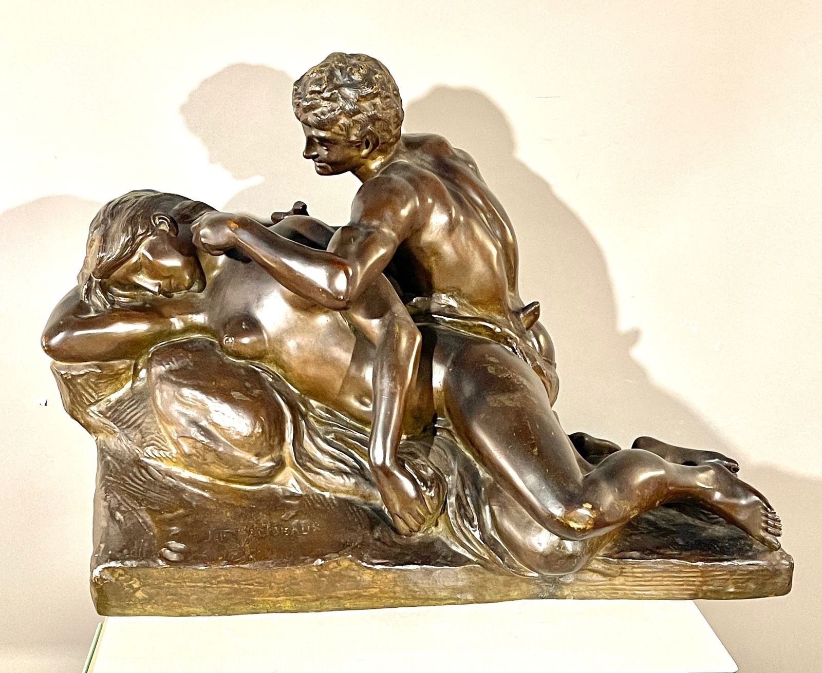 Jef Lambeaux (1852-1908) Belgian: figural, patina bronze, 21"t x 20"d x 32", circa 1900