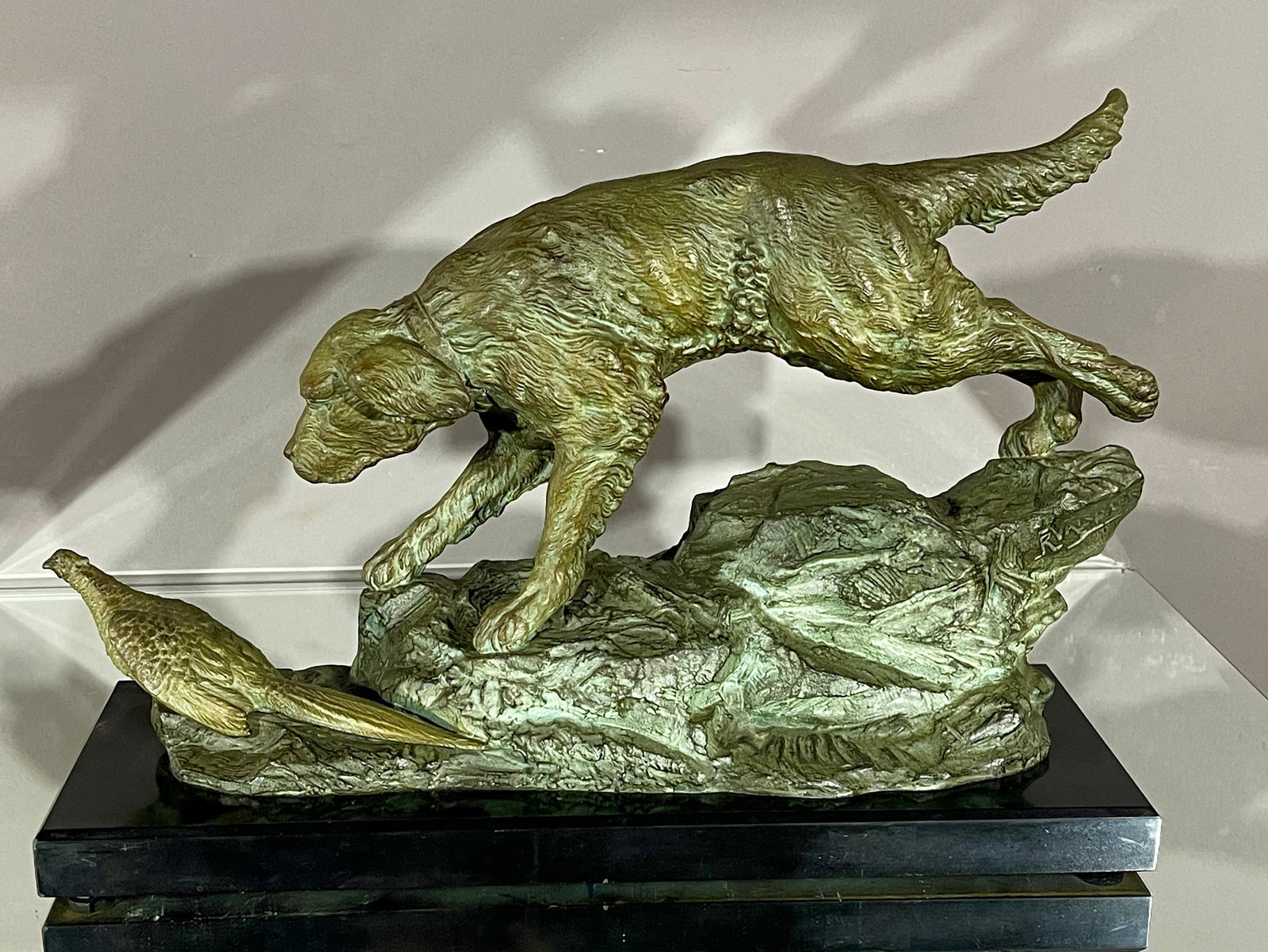 French Art Deco Retriever Dog & Pheasant Sculpture (1 of 6)