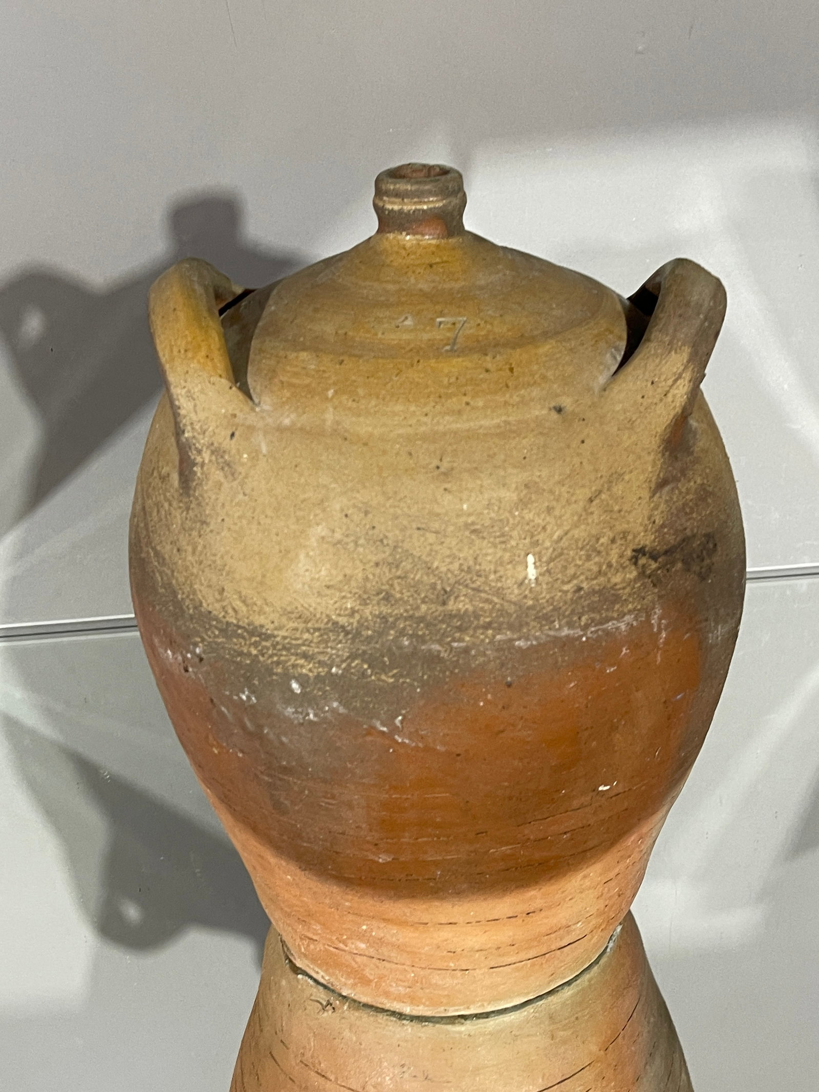 Large French Salt Glazed Stoneware Jug: #7, 15"t x 11"w, France 1900.
