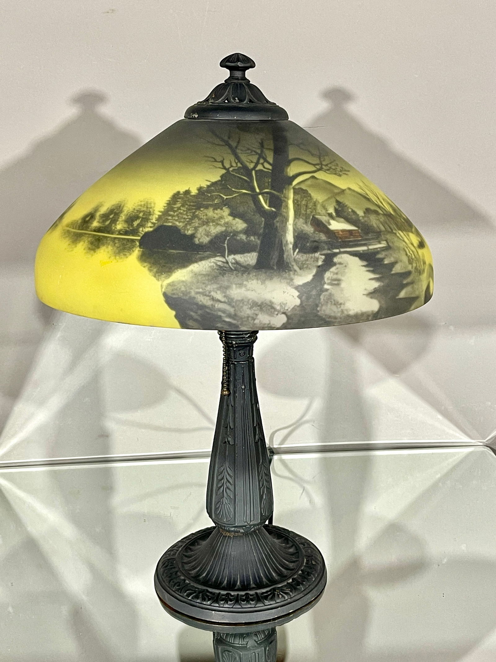 Art Nouveau Style Reverse Painted 16" Parlor Lamp (1 of 2)