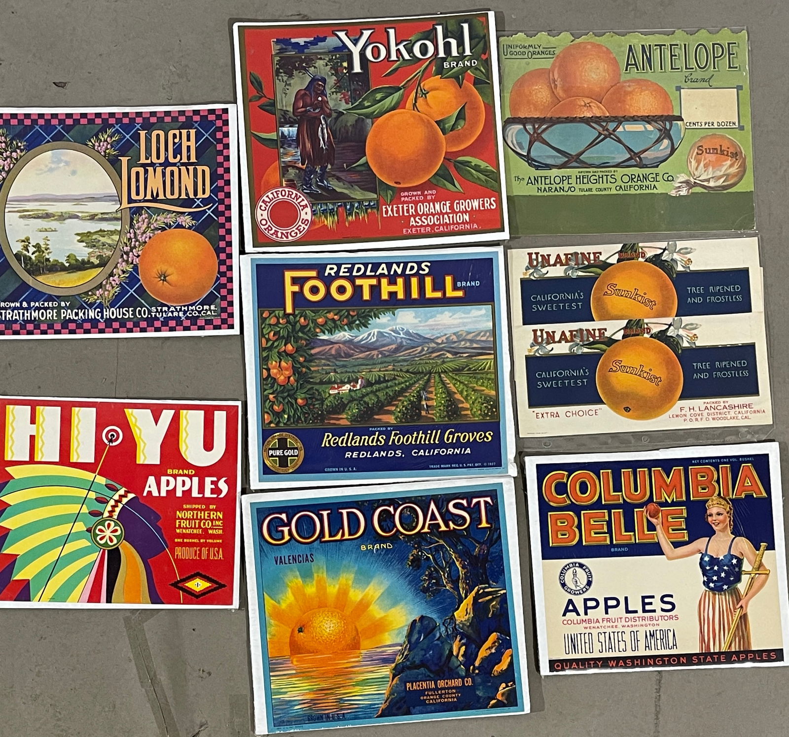 Eight Vintage California Crate Labels (1 of 2)