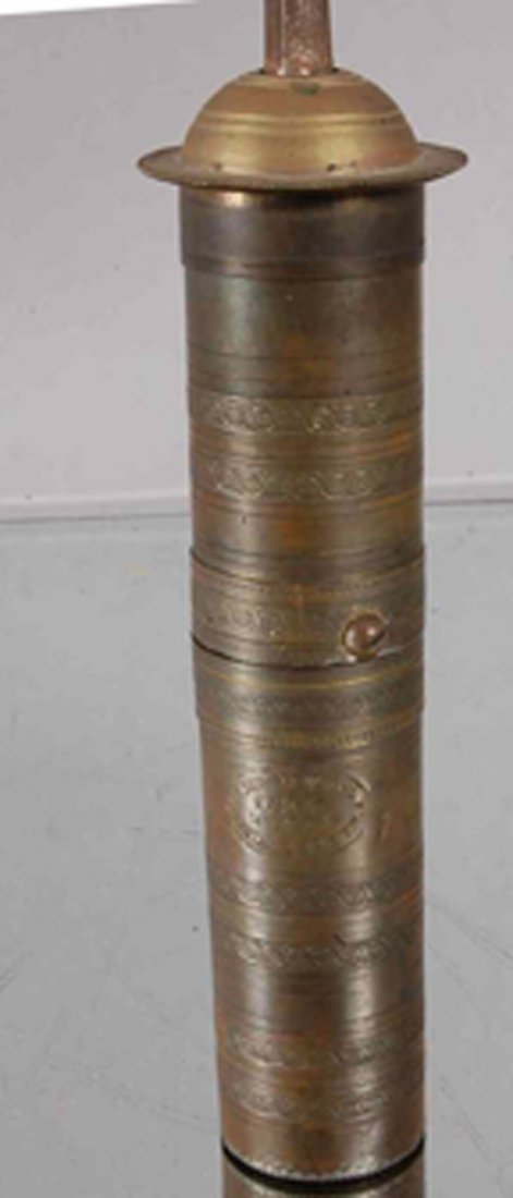Antique Brass Spice Grinder with label: Ca. 1900 9" t.