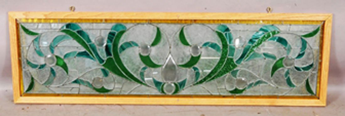 Victorian stained glass transom window: 61" w x 18" t Ca. 1910