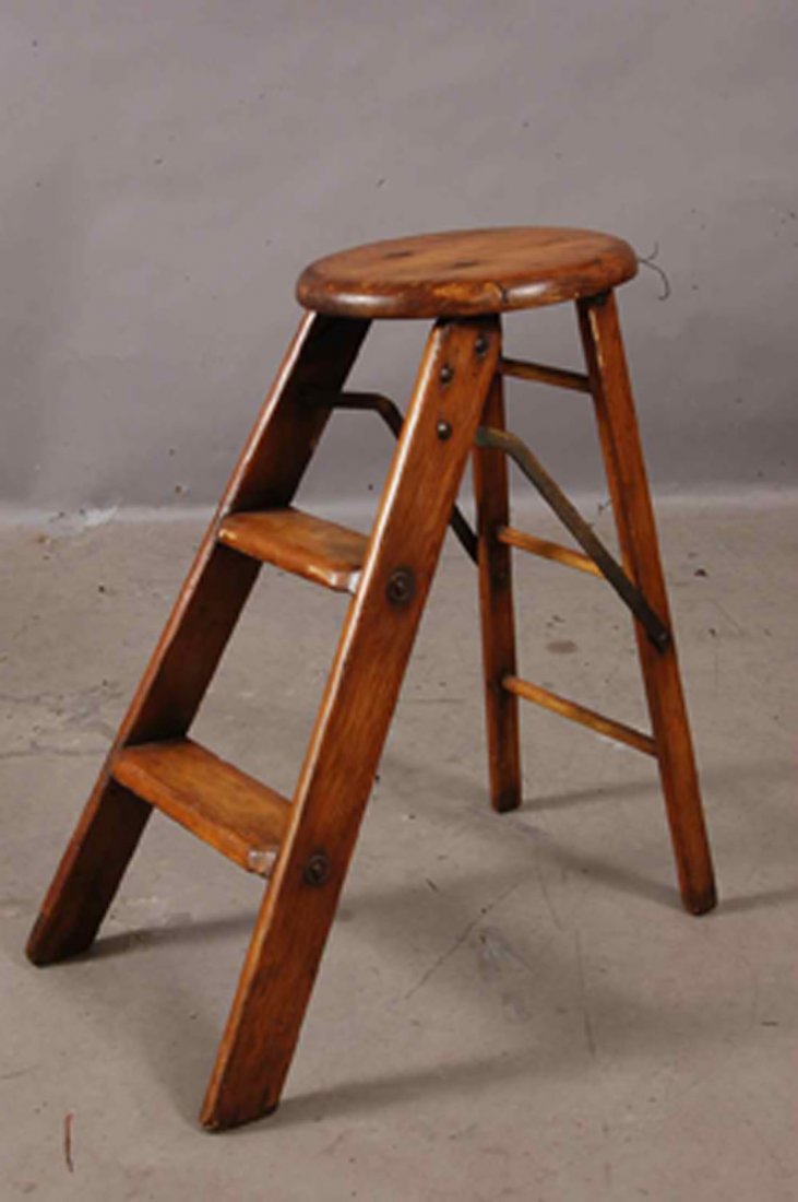 Pine step stool: Collapsible. 24" t Ca. 1900