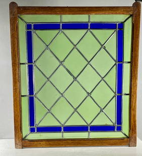 French Arts & Crafts Style Stain Glass Window: Leaded, 18" x 21 1/2", France, circa 1910.