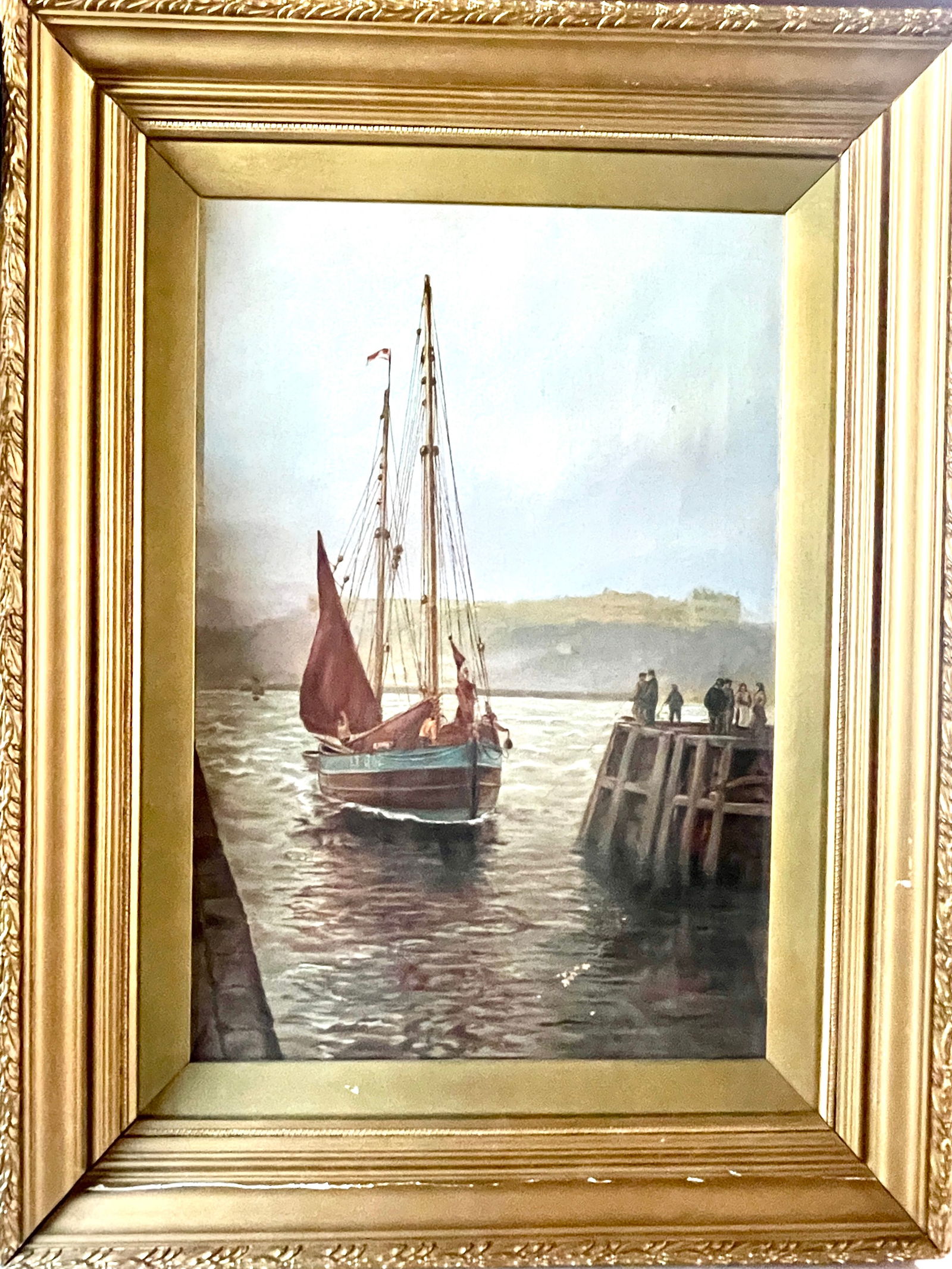 Sail Boats Oil on Canvas: Sight: 22" x 15" Frame:30" x 22", circa 1910.