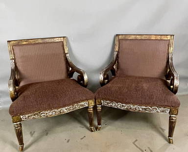 Pair of Vintage Italian Upholstered Arm Chairs: 36"t x 32"d x 28"w, circa 1980.