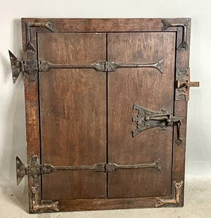 French Gothic Stain & Lead Glass Window: Great original hardware, 28"t x 23"w, circa 1880