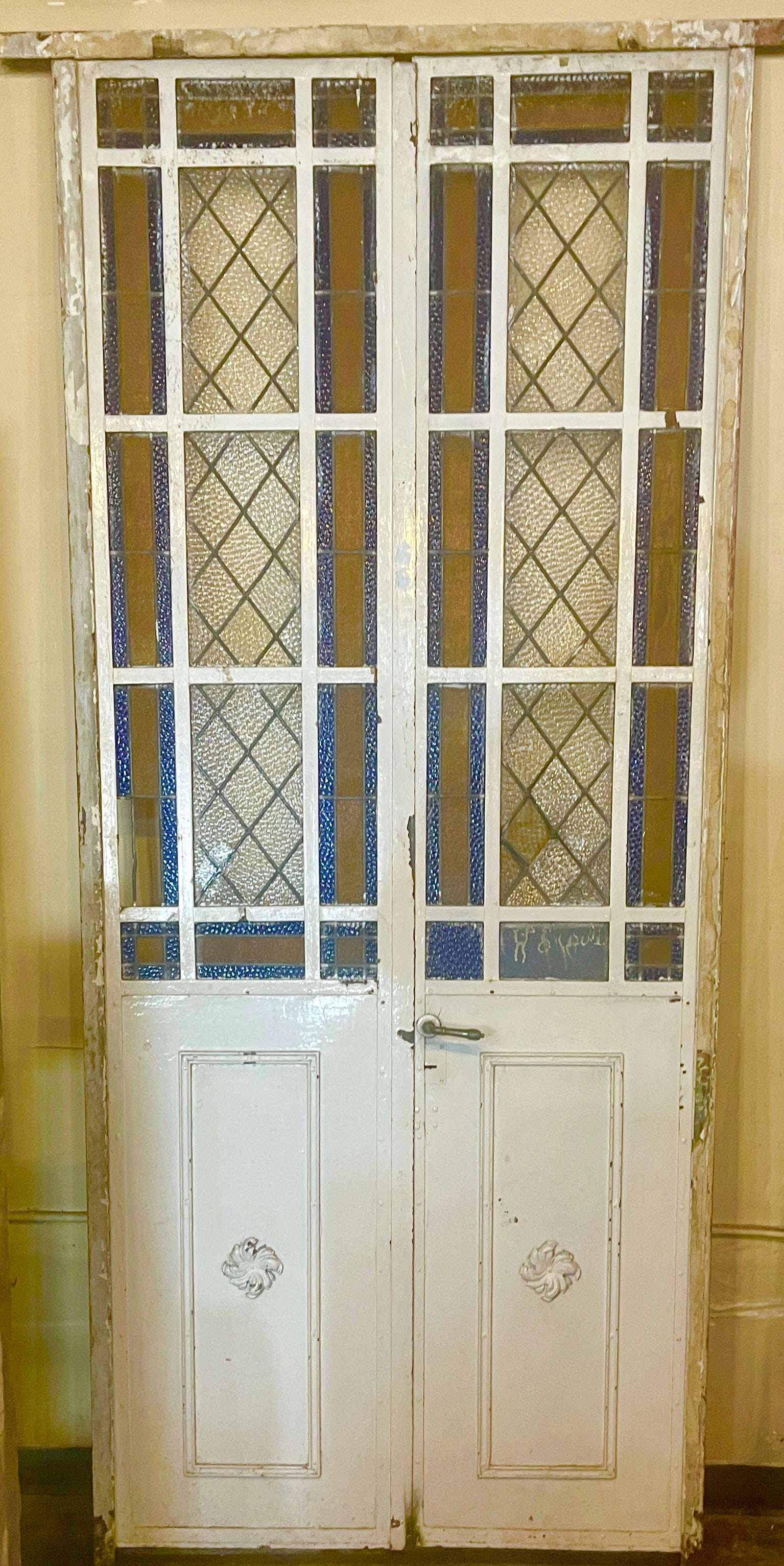 Pr. French Iron Stain Glass Art Deco Garden Doors (1 of 1)