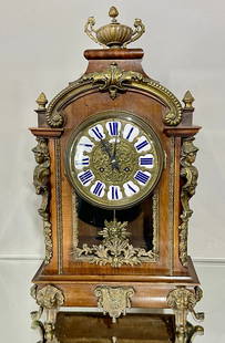 French Louis XV Cartel Bracket Clock: Bell & strike, 6" bronze and enameled dial, works signed H.F. Paris, dial signed CKarron & McGaire 140 F.S. Martin, complete and working order, 23"t x 6"d x 13"w, Paris, France, circa 1880.