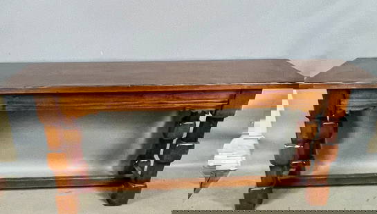 20th Century Baroque Walnut Trestle Table: Hand carved skirt and edges resting on four legs and stretcher, excellent condition, Spain, circa 1950.