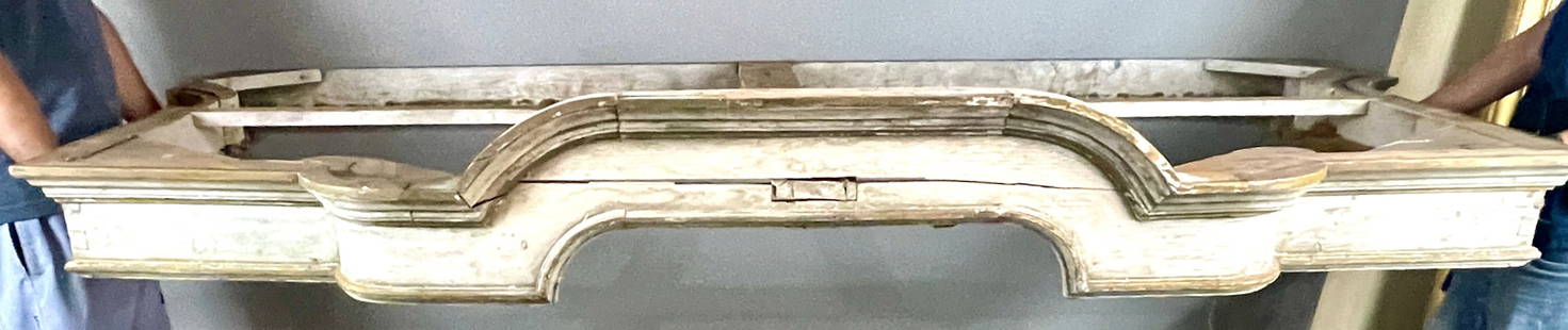 Rare Early French Louis XV Canopy for Tester Bed: Original blue green paint and gold trim, 50"d x 6"j x 88"w, France, circa 1750.
