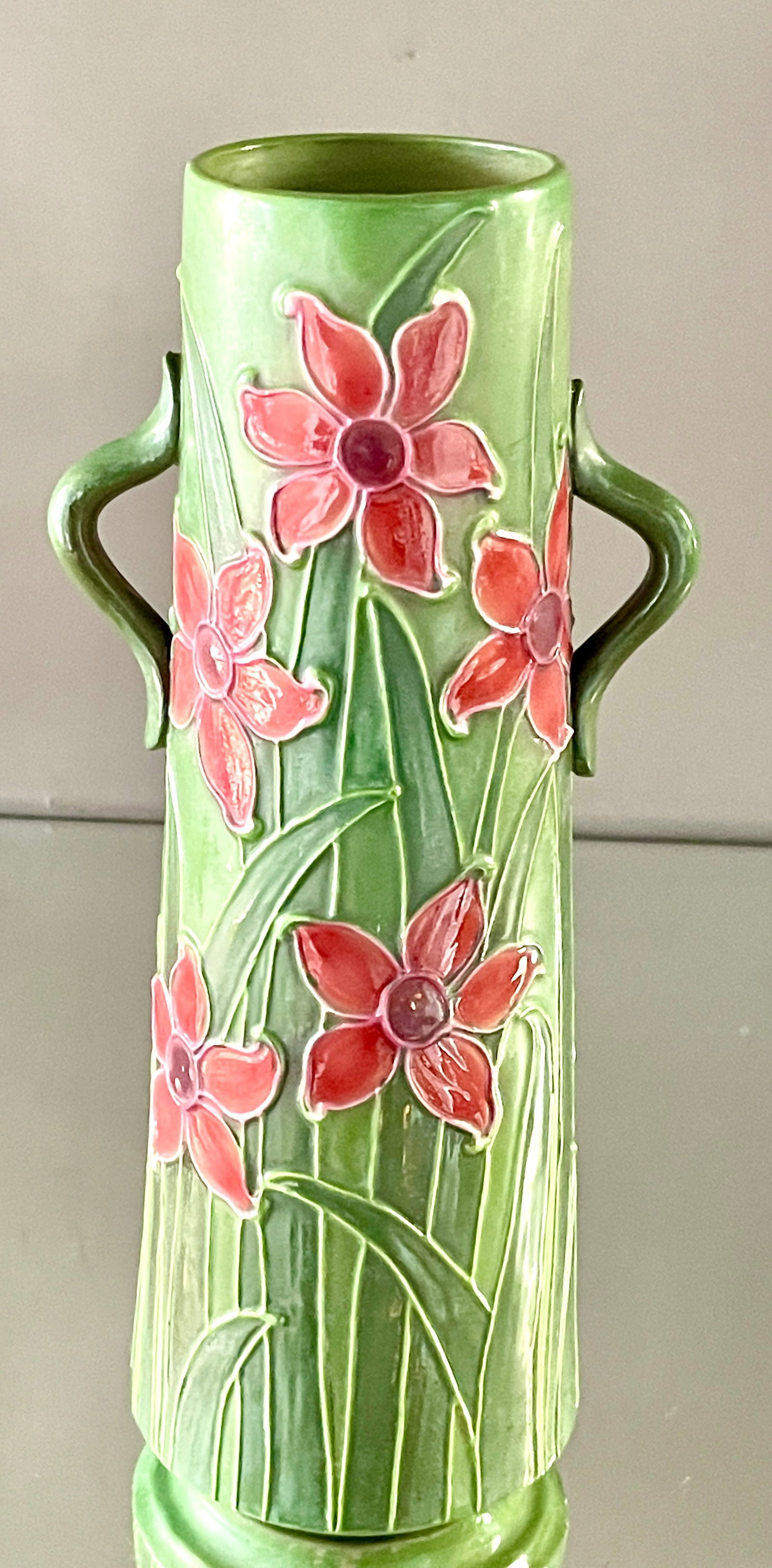 Wileman & Co. Foley "Urbato" Two Handled Vase: Signed on bottom #4057, England, 11"t x 4"d, circa 1920.