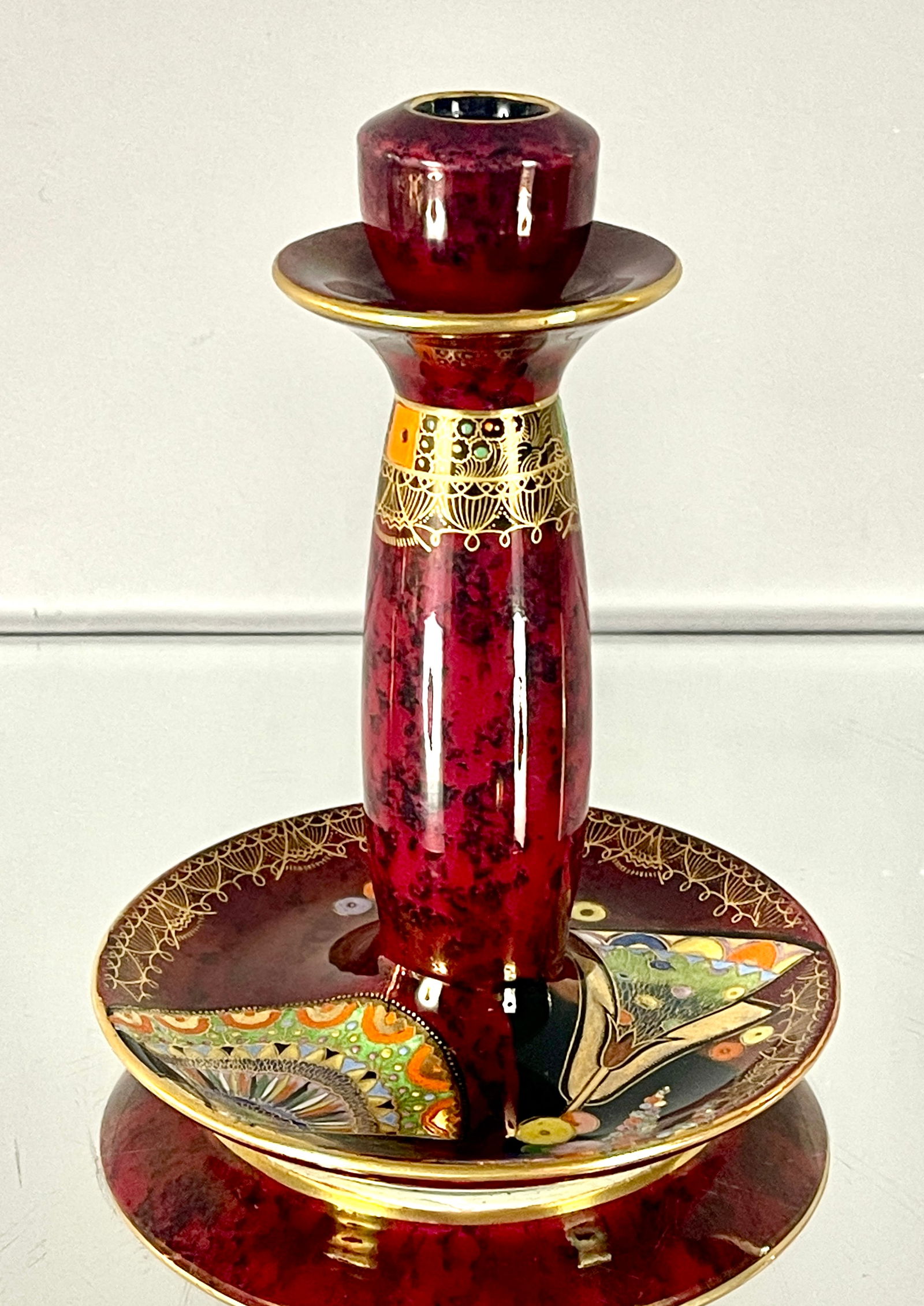 Carlton Ware Egyptian Fan Candle Stick: Signed on bottom, 7 1/2"t x 5 1/2"d, circa 1920.