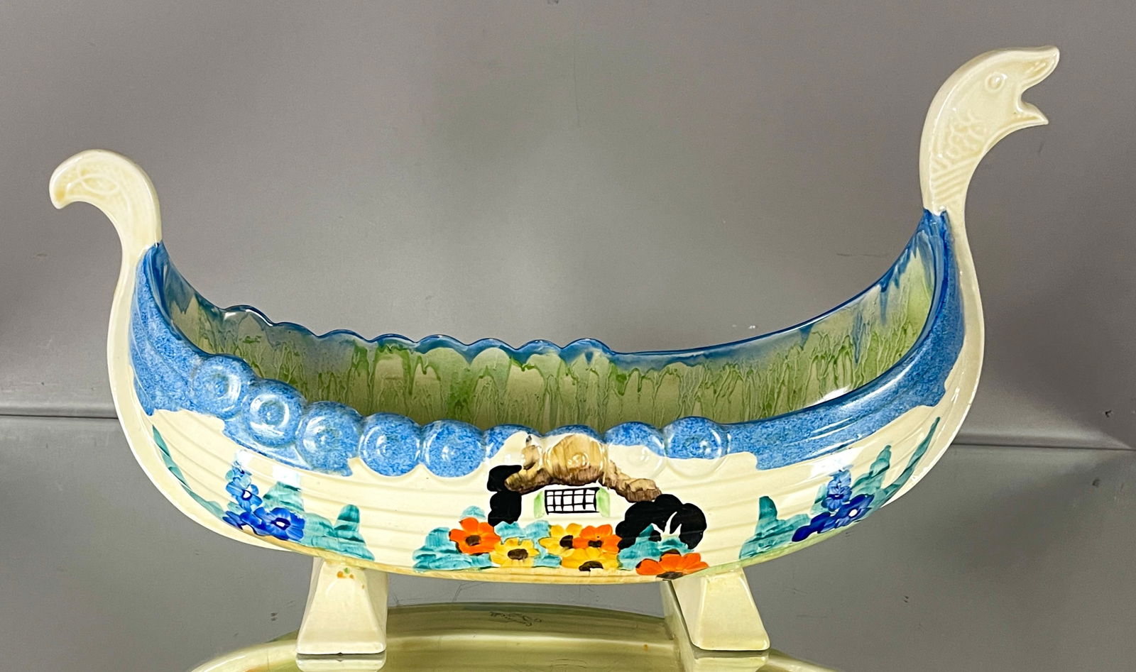 Clarice Cliff "Blue Firs" Vivking Boat Vase (1 of 9)