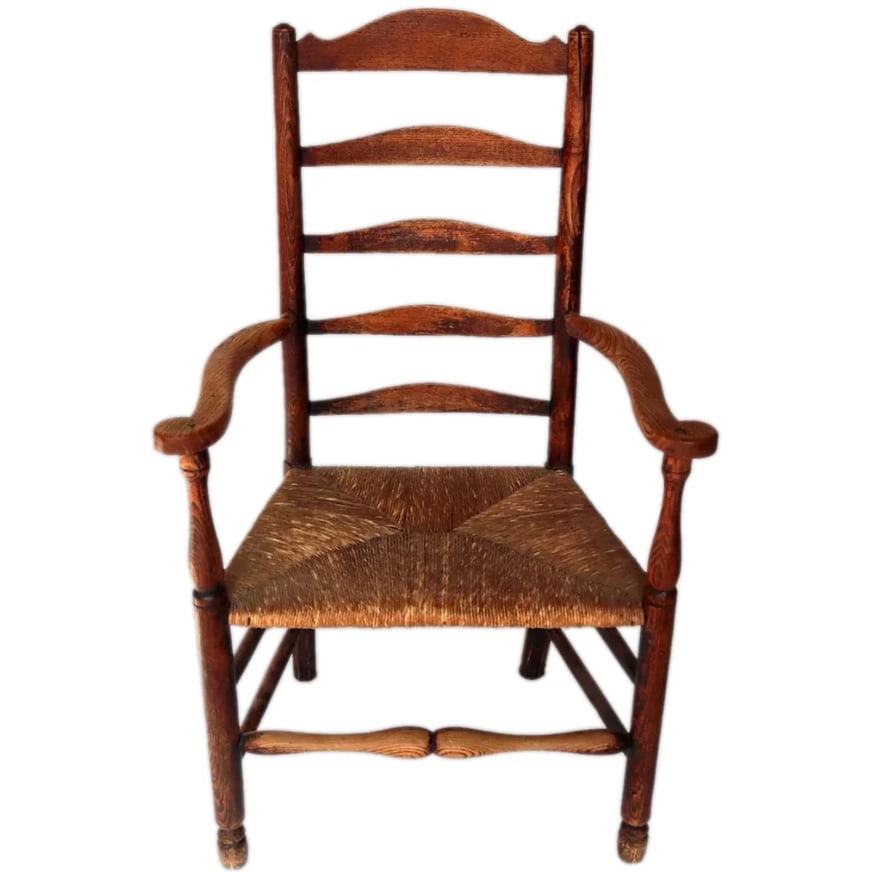English Georgian Oak Rush Seat Ladderback Armchair 18th Century (1 of 5)
