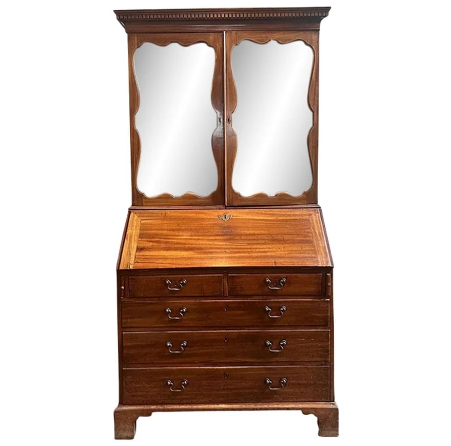 English George II Mahogany Mirrored Secretary Bookcase 18th century (1 of 5)