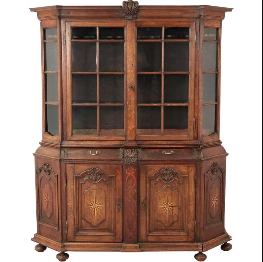 Dutch Baroque Inlaid Oak and Glass Display Cabinet 18th Century (1 of 12)
