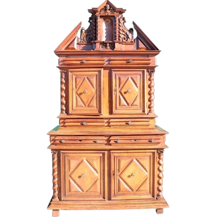 French Louis XIII Walnut Buffet a Deux Corps Cabinet 17th century (1 of 10)