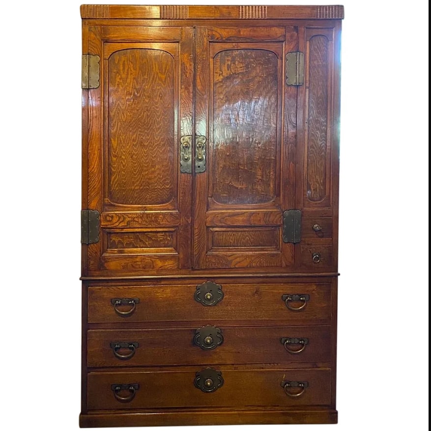 Vintage Korean Figured Kiri Wood and Elm Two-Part Cabinet (1 of 5)