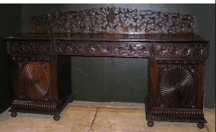 Anglo Indian Rosewood Double Pedestal Sideboard 1870s (1 of 8)