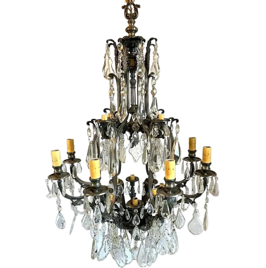 Vintage Large Louis XV Style Silverplated Brass Crystal 19-Light Chandelier (1 of 5)