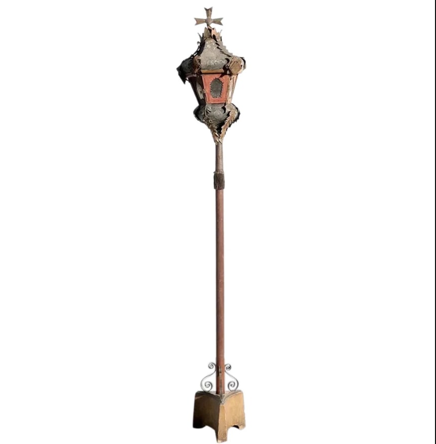 French Baroque Revival Tole and Iron Standing Lantern (1 of 4)
