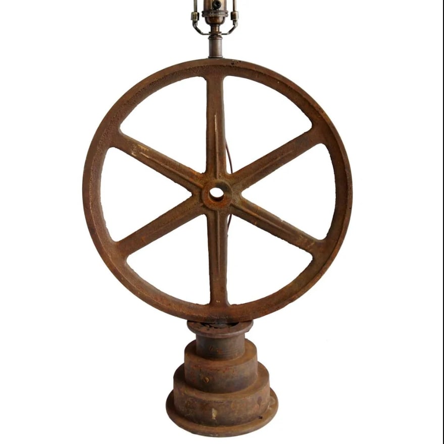 Vintage American Industrial Cast Iron Wheel Lamp (1 of 6)