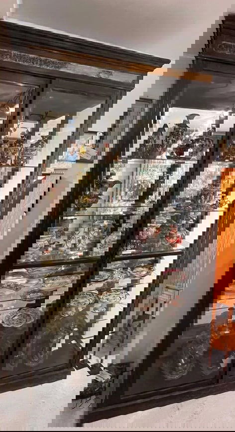 Large Anglo Indian Teak Mirrored Beveled Glass 53-inch Palace Display Cabinet (1 of 8)