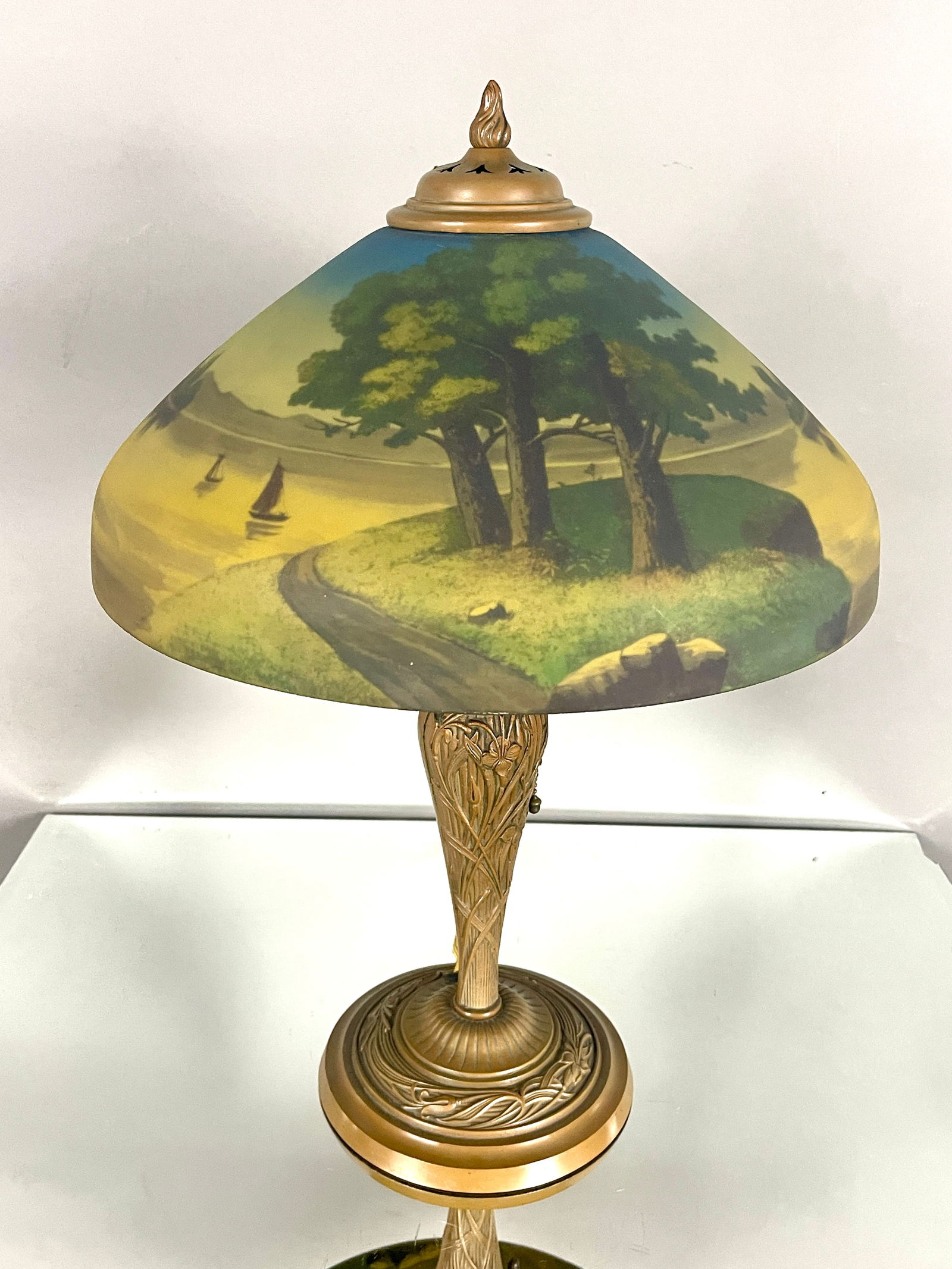 Art Nouveau Reverse Painted Lamp (1 of 3)