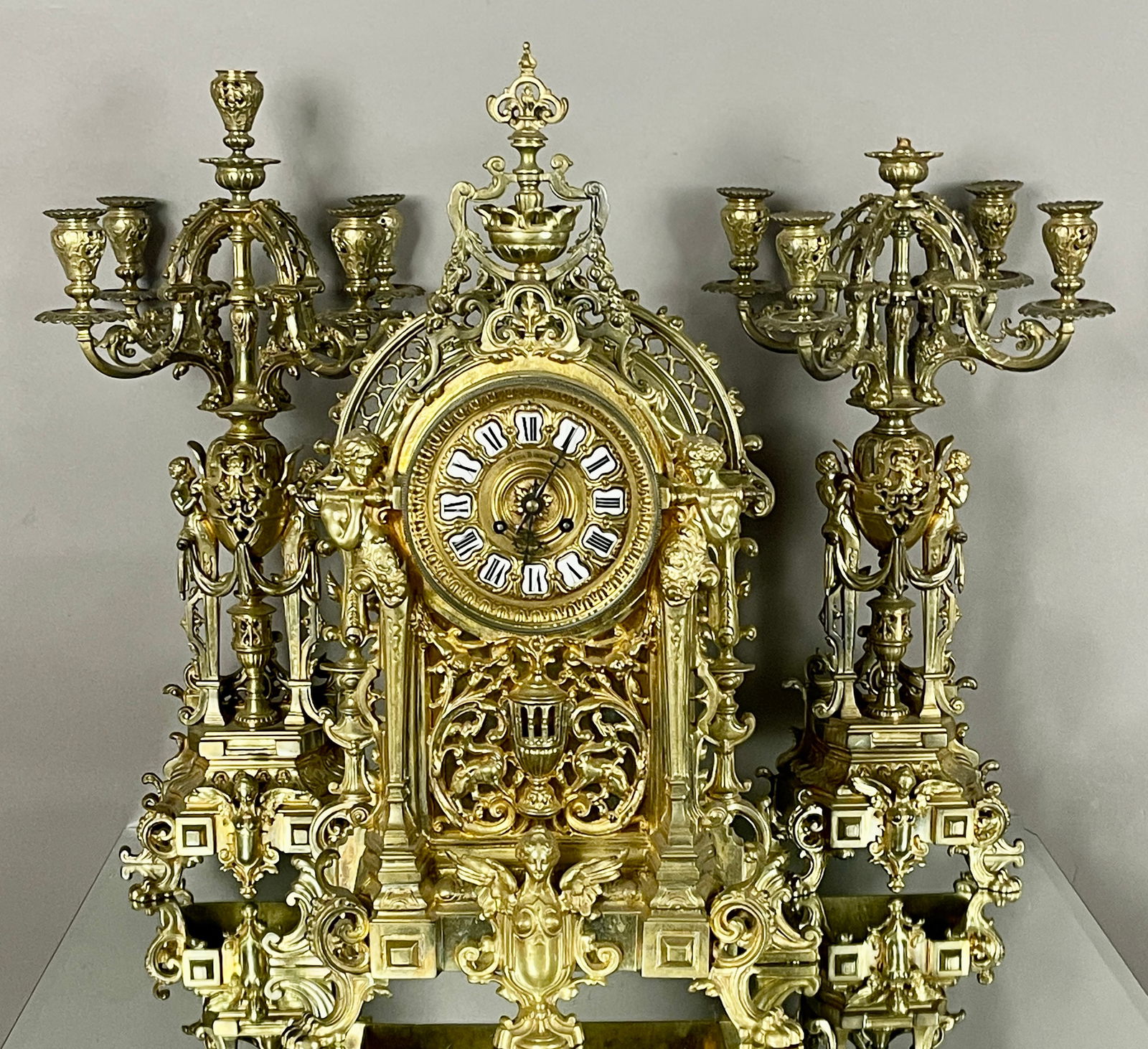 French Bronze Ornate Three-Piece Clock Set (1 of 8)