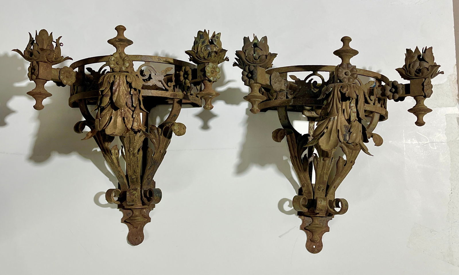 Pair of Gothic Wrought Iron 3-Arm Sconces (1 of 5)