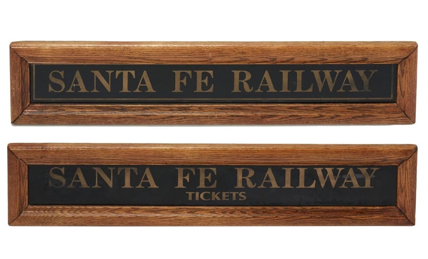 Two American Reverse Painted Glass Santa Fe Railway Signs (1 of 9)