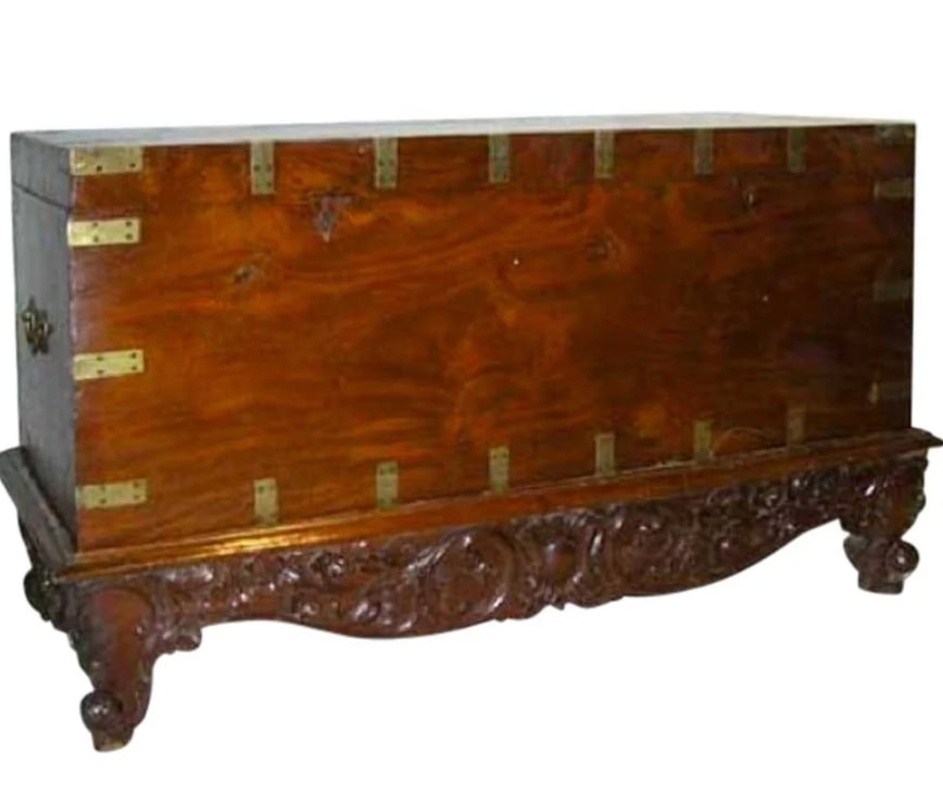 Large Anglo Indian Solid Mahogany 60-inch Campaign Blanket Chest on Stand (1 of 11)