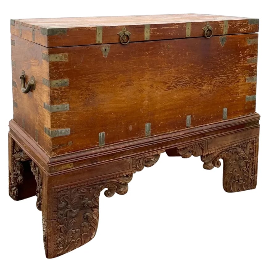 Large Anglo Indian Campaign Brass and Mahogany Trunk on Stand (1 of 6)