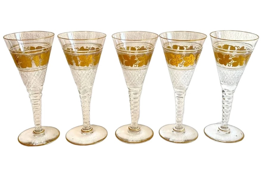 Vintage Set 5 Belgian Val Saint Lambert Cut Crystal Glasses (1 of 3)
