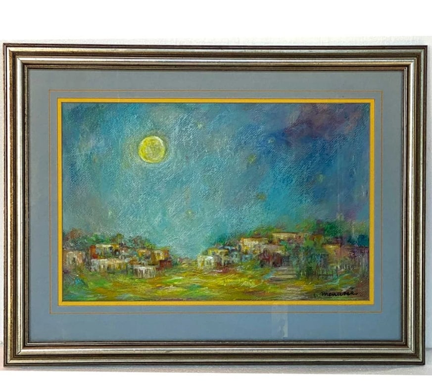 Vintage Framed ELIANA MENASSE Pastel Landscape, Moonlit Sky (1 of 4)